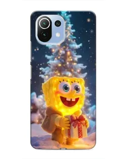 Чехол для Xiaomi Mi 11i с картинкой «Рождественский Спанч Боб»