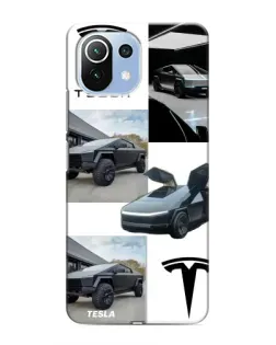 Чехол для Xiaomi Mi 11i с картинкой «Коллаж Cybertruck Tesla»