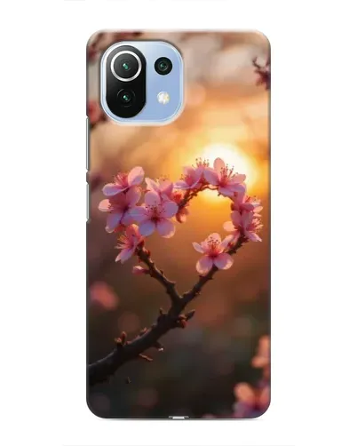 Чехол для Xiaomi Mi 11i с картинкой «Розовый цвет сердце на фоне заката»