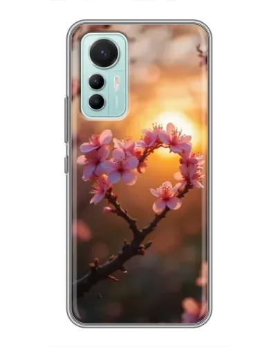 Чехол для Xiaomi Mi 12 Lite с картинкой «Розовый цвет сердце на фоне заката»