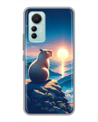 Чехол для Xiaomi Mi 12 Lite с картинкой «Закат солнца с капибарой»
