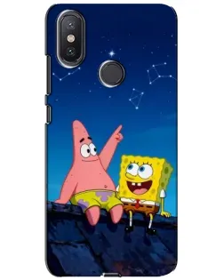 Чехол для Xiaomi Mi A2 Lite с картинкой «Губка Боб и Патрик ночью»