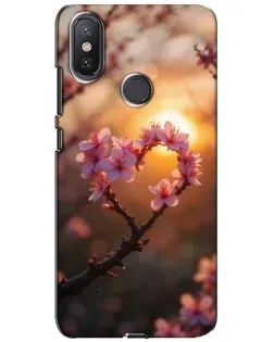 Чохол для Xiaomi Mi A2 Lite з картинкою «Рожевий цвіт  сердечко на тлі заходу»