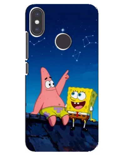 Чехол для Xiaomi Mi A2 с картинкой «Губка Боб и Патрик ночью»