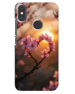 Чохол для Xiaomi Mi A2 з картинкою «Рожевий цвіт  сердечко на тлі заходу»