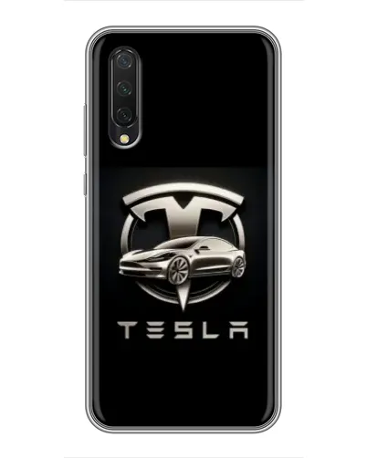Чехол для Xiaomi Mi A3 с картинкой «Tesla — серебристое авто»