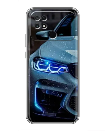 Чехол для Xiaomi POCO C40 с картинкой «Взгляд BMW с синими фарами»