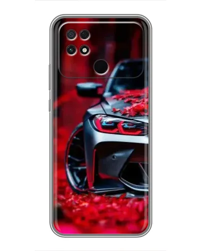 Чехол для Xiaomi POCO C40 с картинкой «Спортивная BMW и цветы»