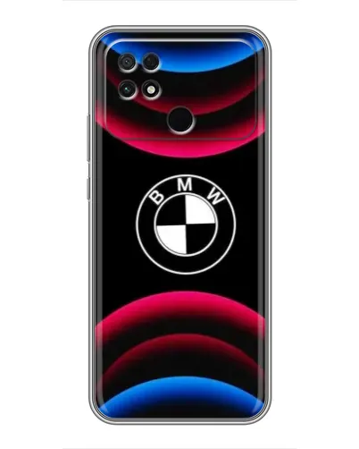 Чехол для Xiaomi POCO C40 с картинкой «Логотип BMW и неоновые дуги»