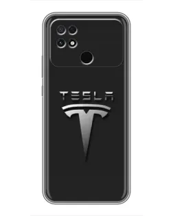 Чехол для Xiaomi POCO C40 с картинкой «Стальной логотип Tesla»