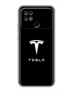 Чехол для Xiaomi POCO C40 с картинкой «Tesla White Logo»