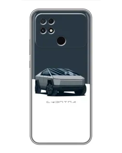 Чехол для Xiaomi POCO C40 с картинкой «Серебристый Cybertruck Tesla»