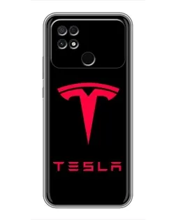Чехол для Xiaomi POCO C40 с картинкой «Tesla Red Logo»