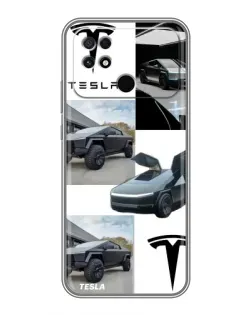 Чехол для Xiaomi POCO C40 с картинкой «Коллаж Cybertruck Tesla»