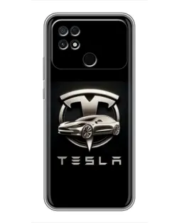 Чехол для Xiaomi POCO C40 с картинкой «Tesla — серебристое авто»