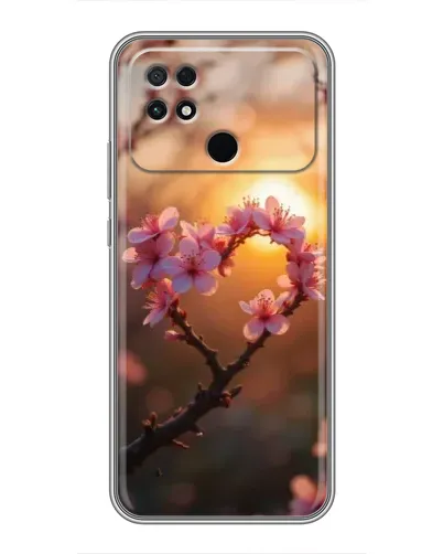 Чохол для Xiaomi POCO C40 з картинкою «Рожевий цвіт  сердечко на тлі заходу»