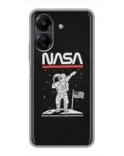 Чехол для Xiaomi POCO C65 с картинкой «NASA — шагаем по Луне»