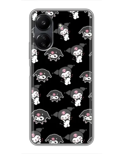 Чехол для Xiaomi POCO C65 с картинкой «Черный паттерн Kuromi»