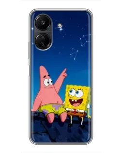 Чехол для Xiaomi POCO C65 с картинкой «Губка Боб и Патрик ночью» Чехол для Xiaomi POCO C65 с картинкой «Губка Боб и Патрик ночью»