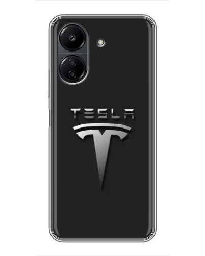 Чехол для Xiaomi POCO C65 с картинкой «Стальной логотип Tesla»