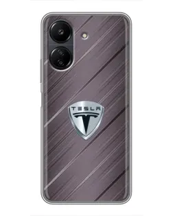 Чехол для Xiaomi POCO C65 с картинкой «Металлическая текстура Tesla»
