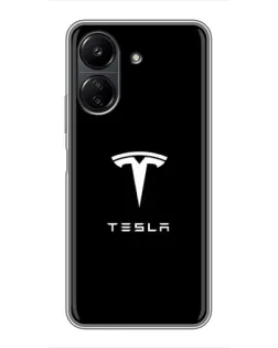 Чехол для Xiaomi POCO C65 с картинкой «Tesla White Logo»
