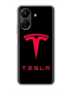 Чехол для Xiaomi POCO C65 с картинкой «Tesla Red Logo»