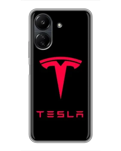 Чехол для Xiaomi POCO C65 с картинкой «Tesla Red Logo»