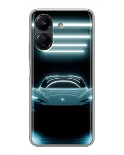 Чехол для Xiaomi POCO C65 с картинкой «Tesla в неоне»