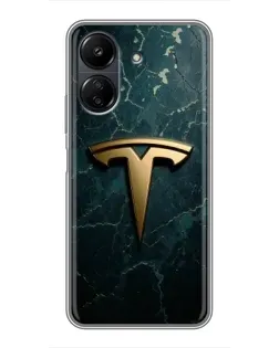 Чехол для Xiaomi POCO C65 с картинкой «Мраморная Tesla Gold»
