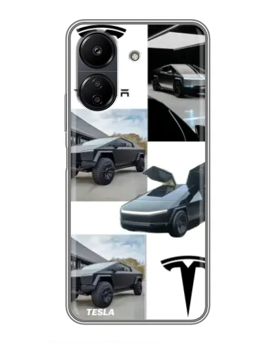 Чехол для Xiaomi POCO C65 с картинкой «Коллаж Cybertruck Tesla»