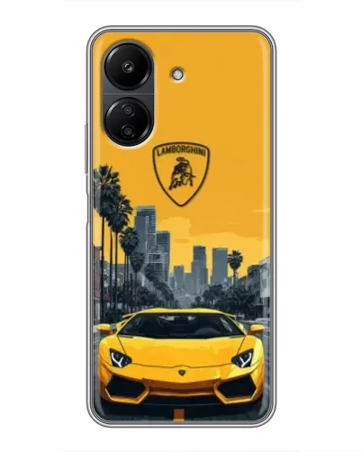 Чехол для Xiaomi POCO C65 с картинкой «Желтый Lamborghini город»