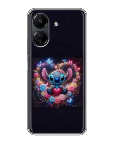 Чехол для Xiaomi POCO C65 с картинкой «Stitch в цветах»