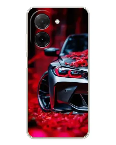 Чехол для Xiaomi Poco C71 с картинкой «Спортивная BMW и цветы»