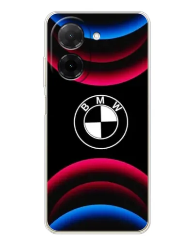Чехол для Xiaomi Poco C71 с картинкой «Логотип BMW и неоновые дуги»
