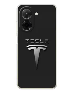 Чехол для Xiaomi Poco C71 с картинкой «Стальной логотип Tesla»