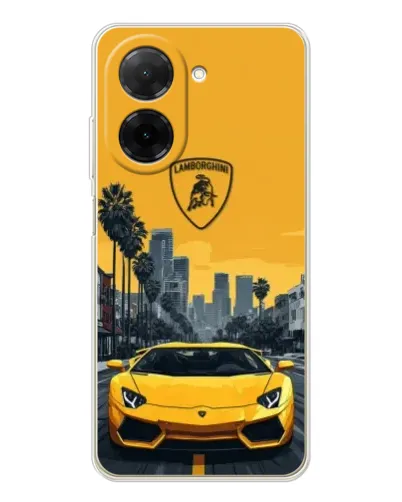 Чехол для Xiaomi Poco C71 с картинкой «Желтый Lamborghini город»