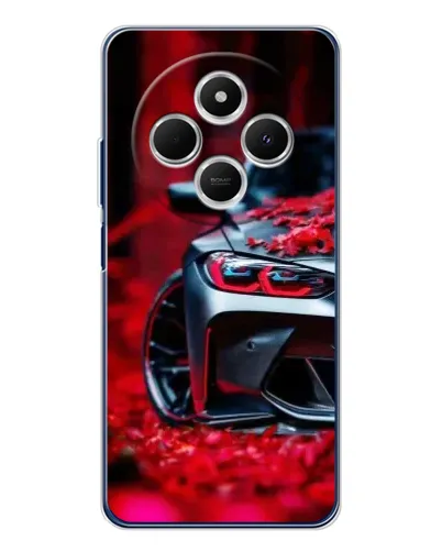 Чехол для Xiaomi Poco C75 с картинкой «Спортивная BMW и цветы»