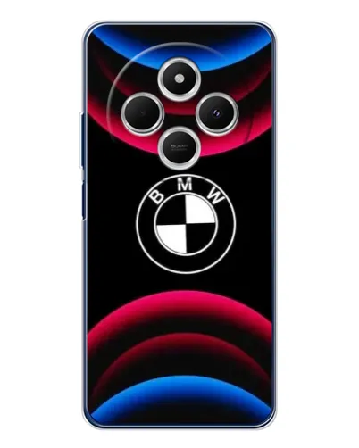 Чехол для Xiaomi Poco C75 с картинкой «Логотип BMW и неоновые дуги»