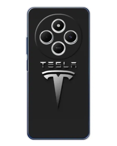 Чехол для Xiaomi Poco C75 с картинкой «Стальной логотип Tesla»