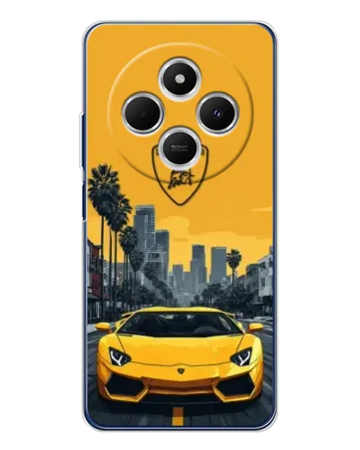 Чехол для Xiaomi Poco C75 с картинкой «Желтый Lamborghini город»