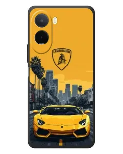 Чехол для Xiaomi Poco C81 Pro с картинкой «Желтый Lamborghini город»