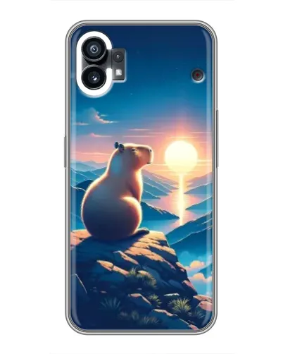 Чехол для Xiaomi Poco C81x с картинкой «Закат солнца с капибарой»