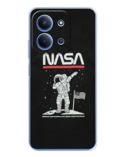 Чехол для Xiaomi Poco C85 с картинкой «NASA — шагаем по Луне»