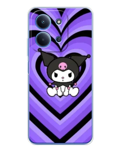 Чехол для Xiaomi Poco C85 с картинкой «Kuromi и фиолетовые сердца»