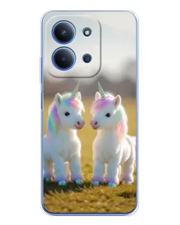 Чехол для Xiaomi Poco C85 с картинкой «Пара единорогов»