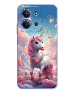 Чехол для Xiaomi Poco C85 с картинкой «Единорог среди облаков»