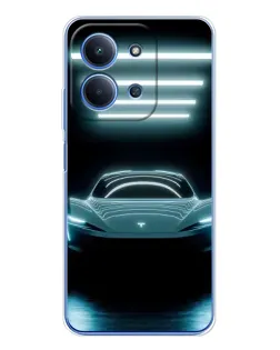 Чехол для Xiaomi Poco C85 с картинкой «Tesla в неоне»