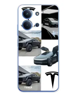 Чехол для Xiaomi Poco C85 с картинкой «Коллаж Cybertruck Tesla»