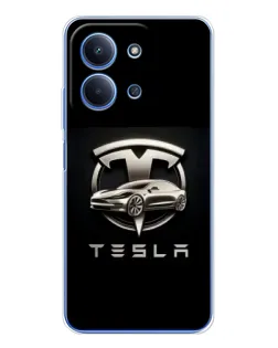 Чехол для Xiaomi Poco C85 с картинкой «Tesla — серебристое авто»